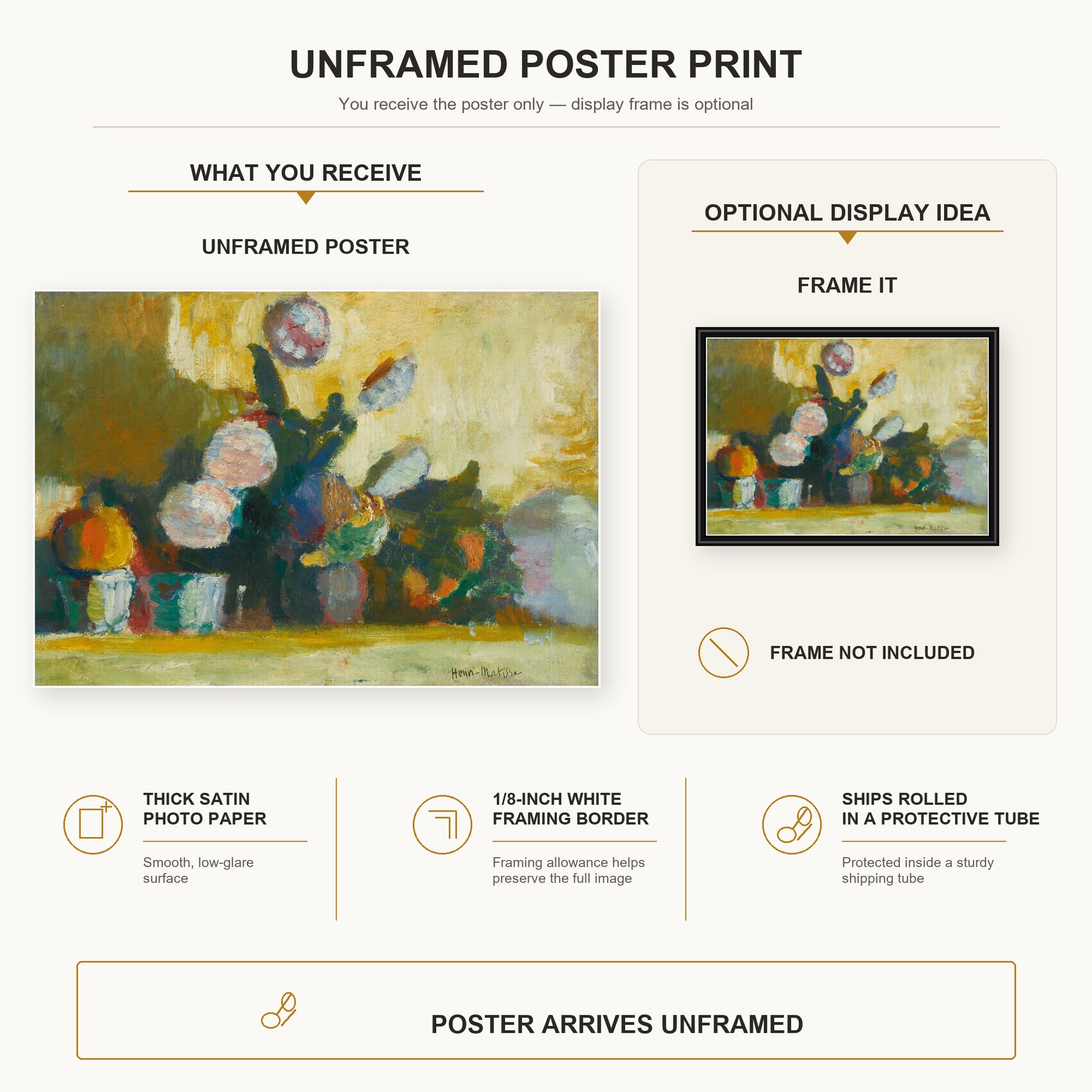 Henri Matisse - Les Boules De Neige (snowballs) poster print size comparison display infographic