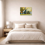 Unframed poster print of Henri Matisse's Les Boules De Neige (snowballs) displayed above a bed in a bedroom