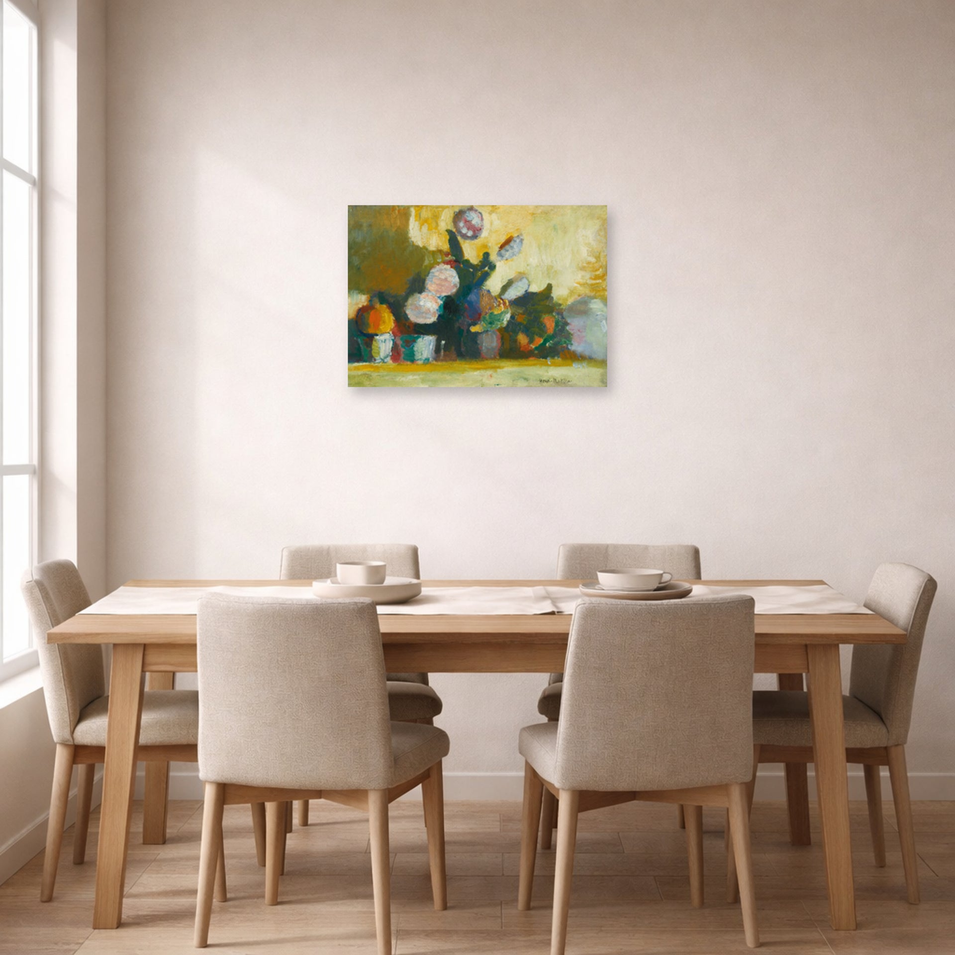 Unframed poster print of Henri Matisse's Les Boules De Neige (snowballs) displayed on a dining room wall
