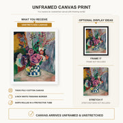 Henri Matisse - Les Pivoines canvas print size comparison and framing display infographic