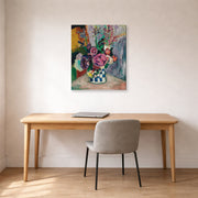 Gallery-wrapped canvas print of Henri Matisse's Les Pivoines hanging in a home office