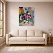 Unframed poster print of Henri Matisse's Les Pivoines displayed in a living room, view 1