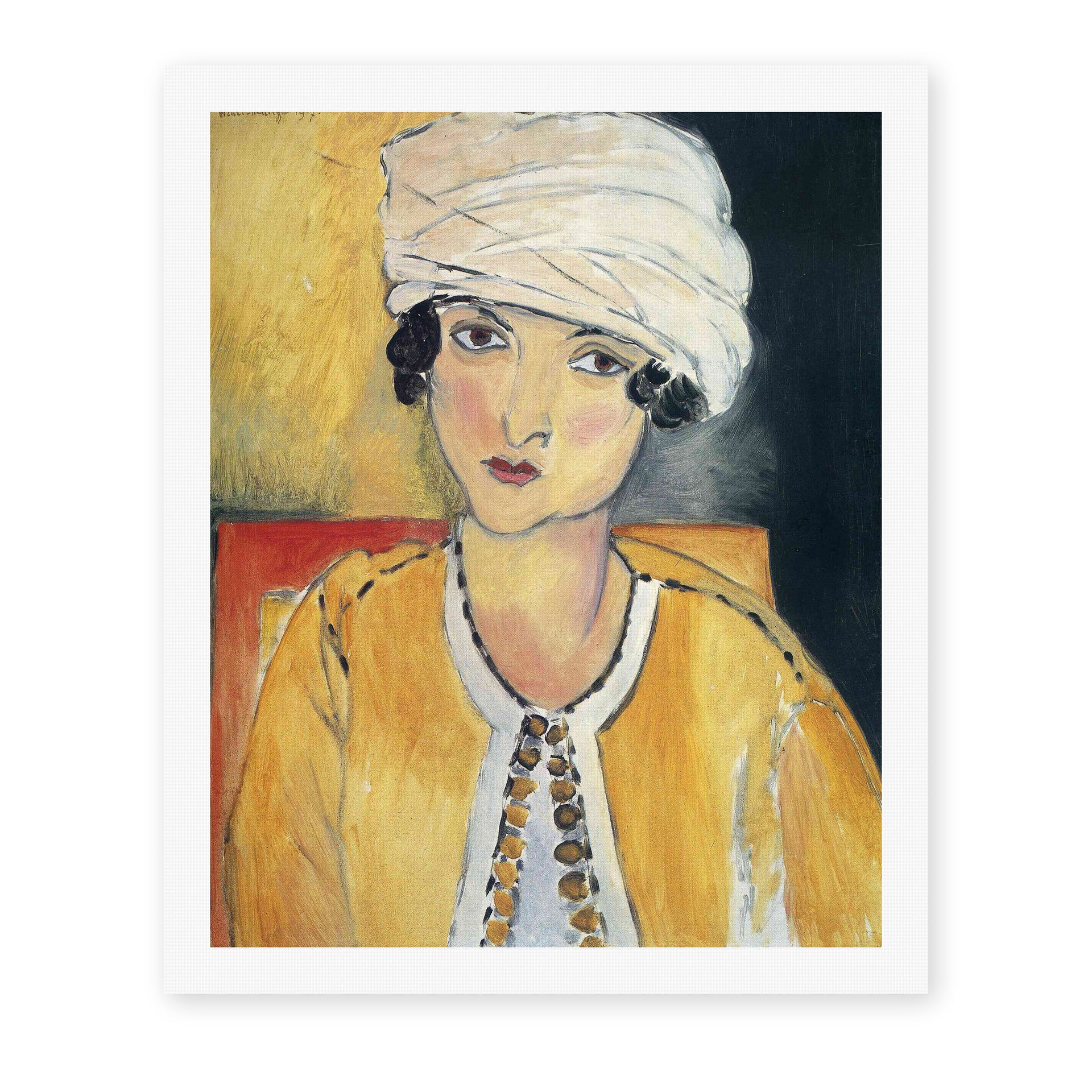 Henri Matisse's Lorette with Turban and Yellow Vest painting reproduced as a rolled canvas print