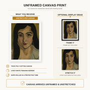 Henri Matisse - Lorette canvas print size comparison and framing display infographic