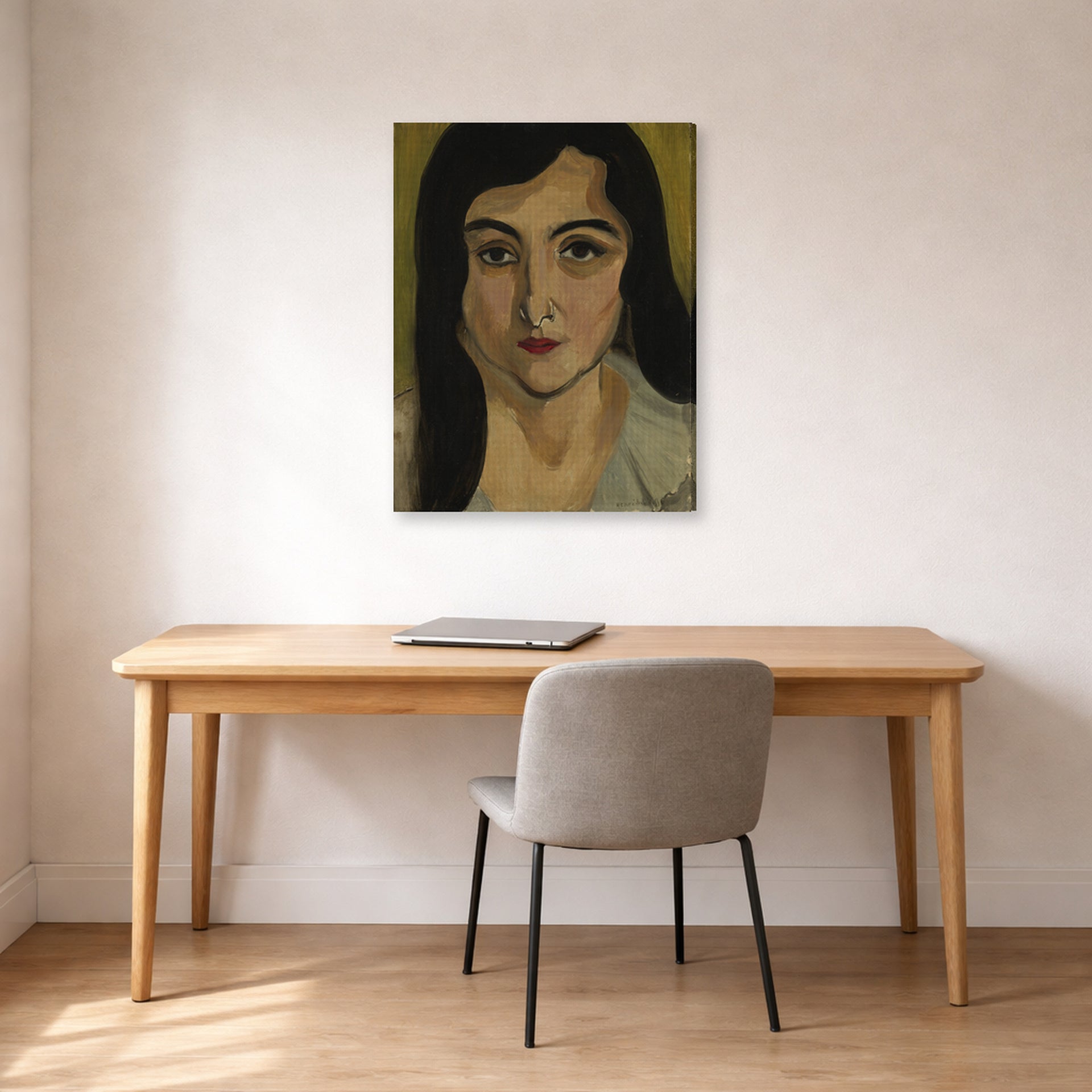Gallery-wrapped canvas print of Henri Matisse's Lorette hanging in a home office