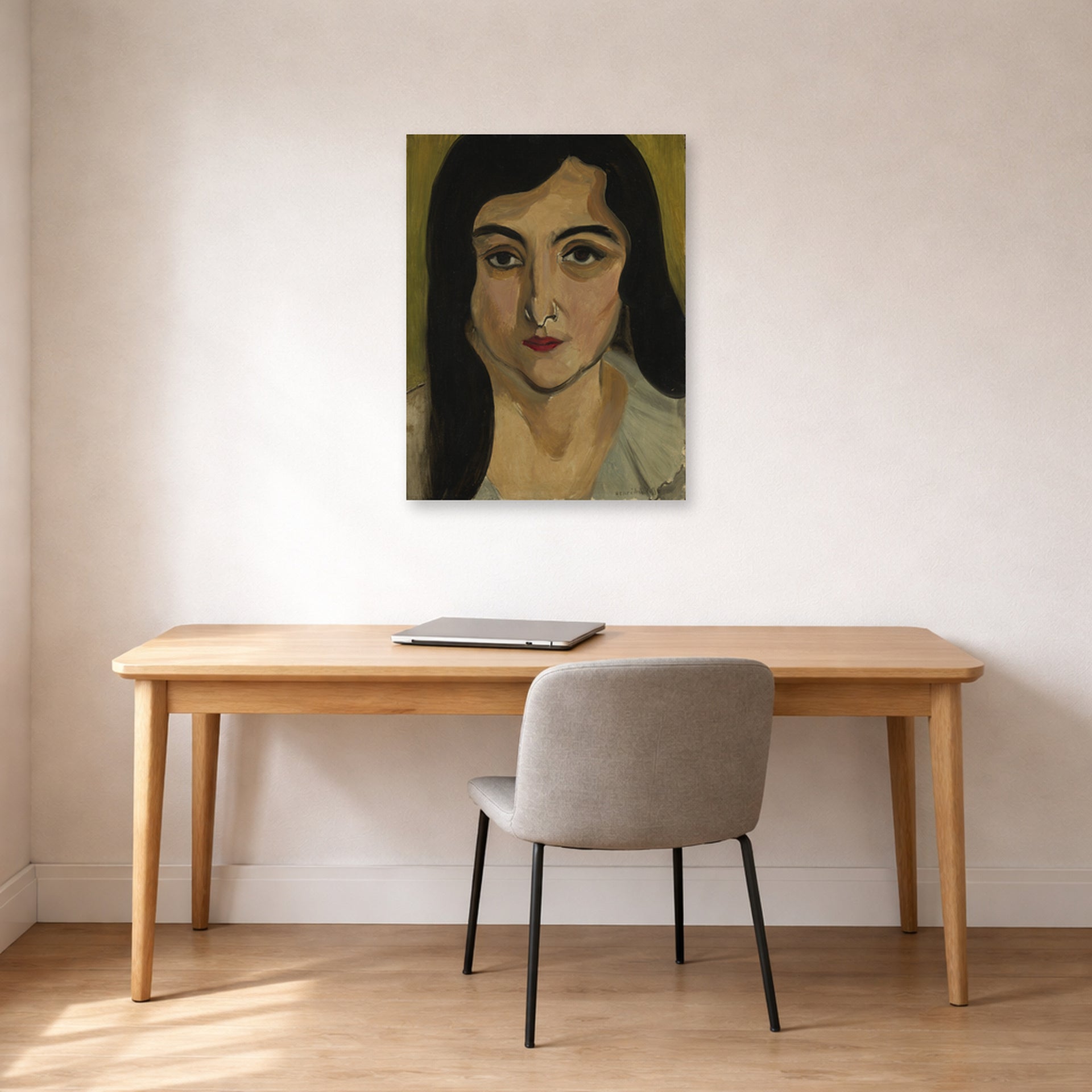 Unframed poster print of Henri Matisse's Lorette displayed in a home office