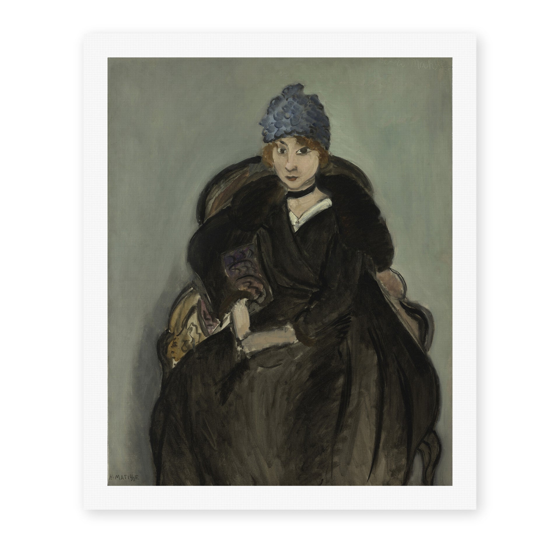 Henri Matisse's Marguerite Wearing a Hat painting reproduced as a rolled canvas print