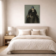 Gallery-wrapped canvas print of Henri Matisse's Marguerite Wearing a Hat hanging above a bed in a bedroom