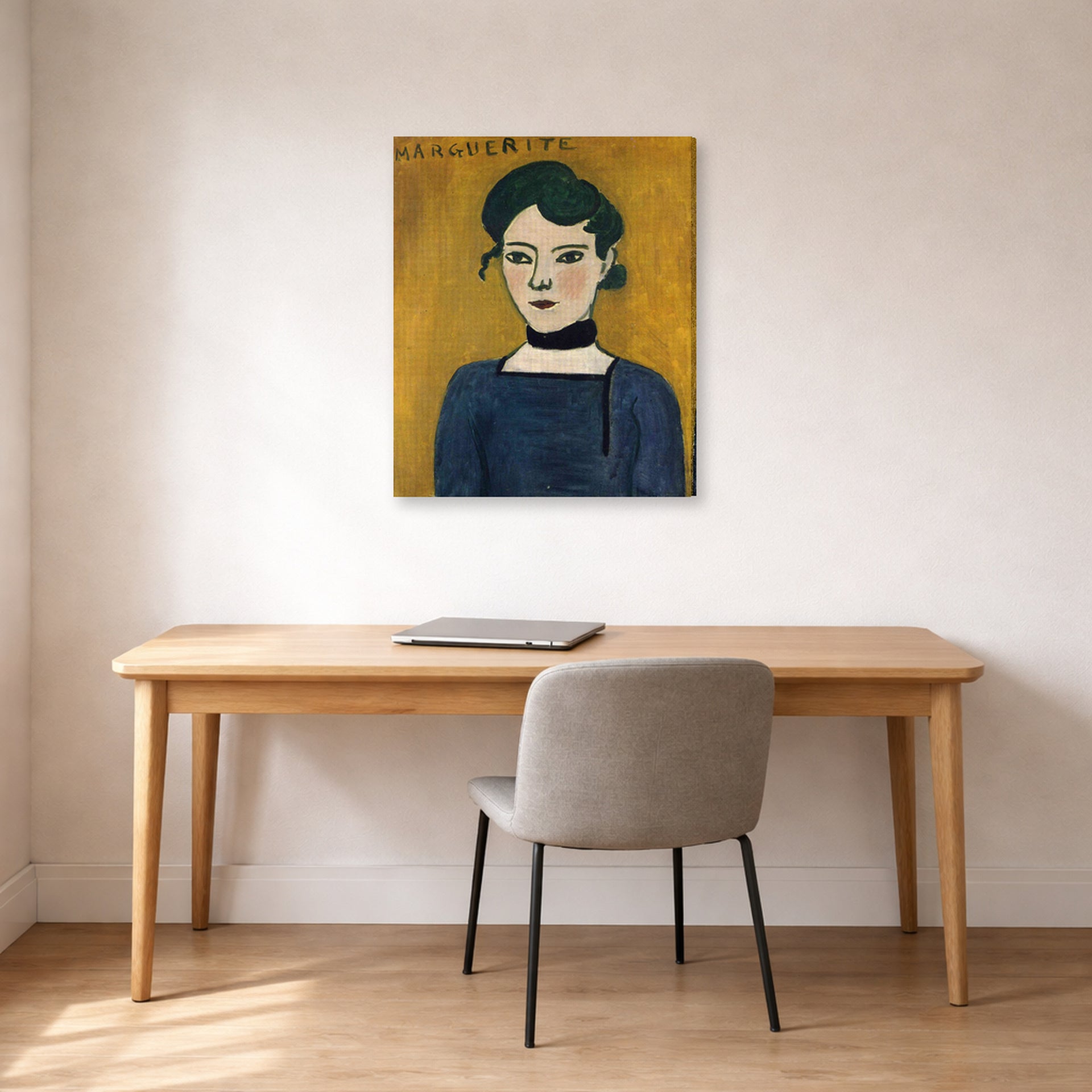 Gallery-wrapped canvas print of Henri Matisse's Marguerite hanging in a home office