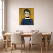 Unframed poster print of Henri Matisse's Marguerite displayed on a dining room wall