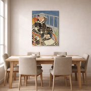 Gallery-wrapped canvas print of Henri Matisse's Mlle. Matisse en Manteau Ecossais hanging on a dining room wall