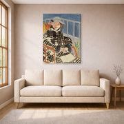 Gallery-wrapped canvas print of Henri Matisse's Mlle. Matisse en Manteau Ecossais hanging in a living room, view 1