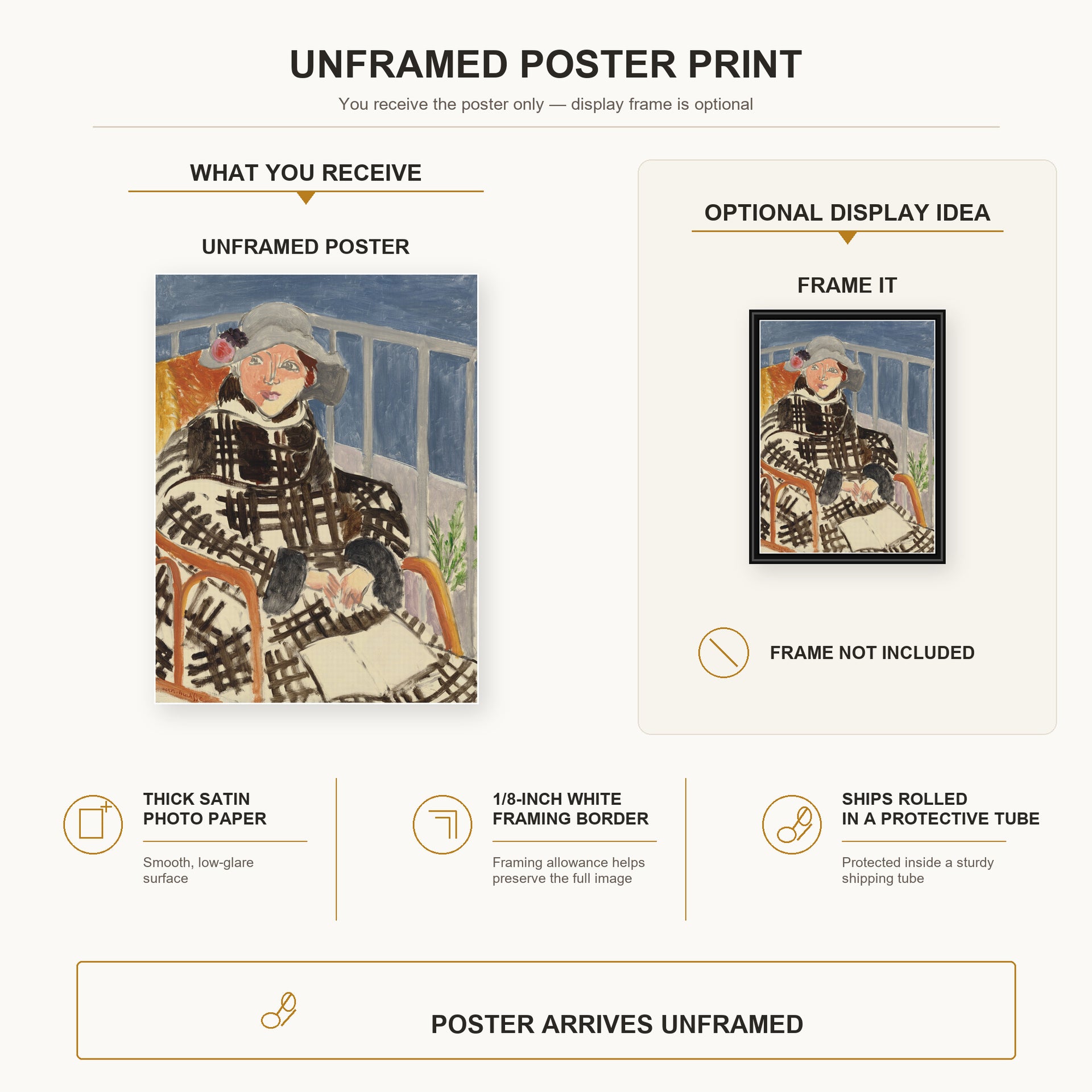 Henri Matisse - Mlle. Matisse en Manteau Ecossais poster print size comparison display infographic