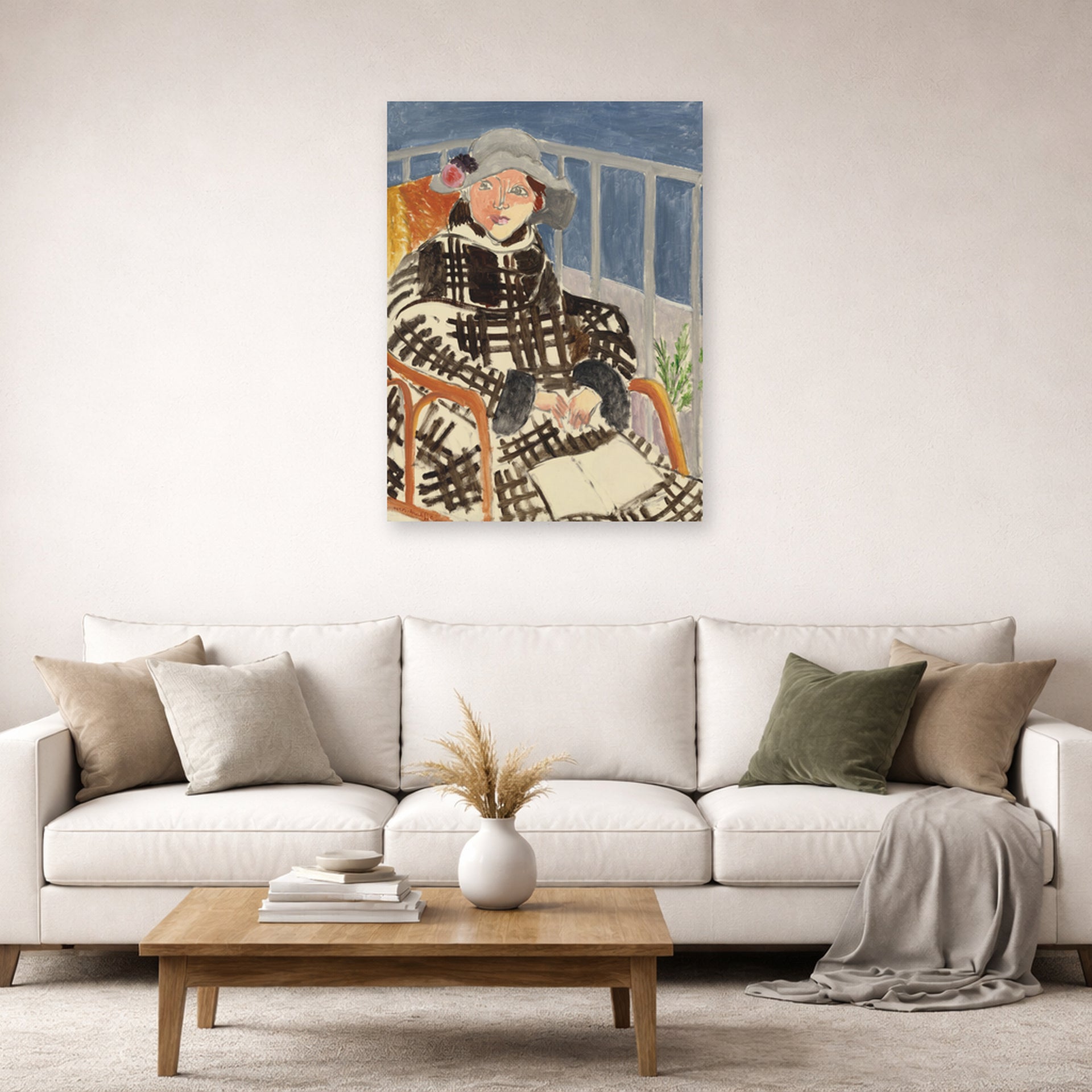 Unframed poster print of Henri Matisse's Mlle. Matisse en Manteau Ecossais displayed in a living room, view 2