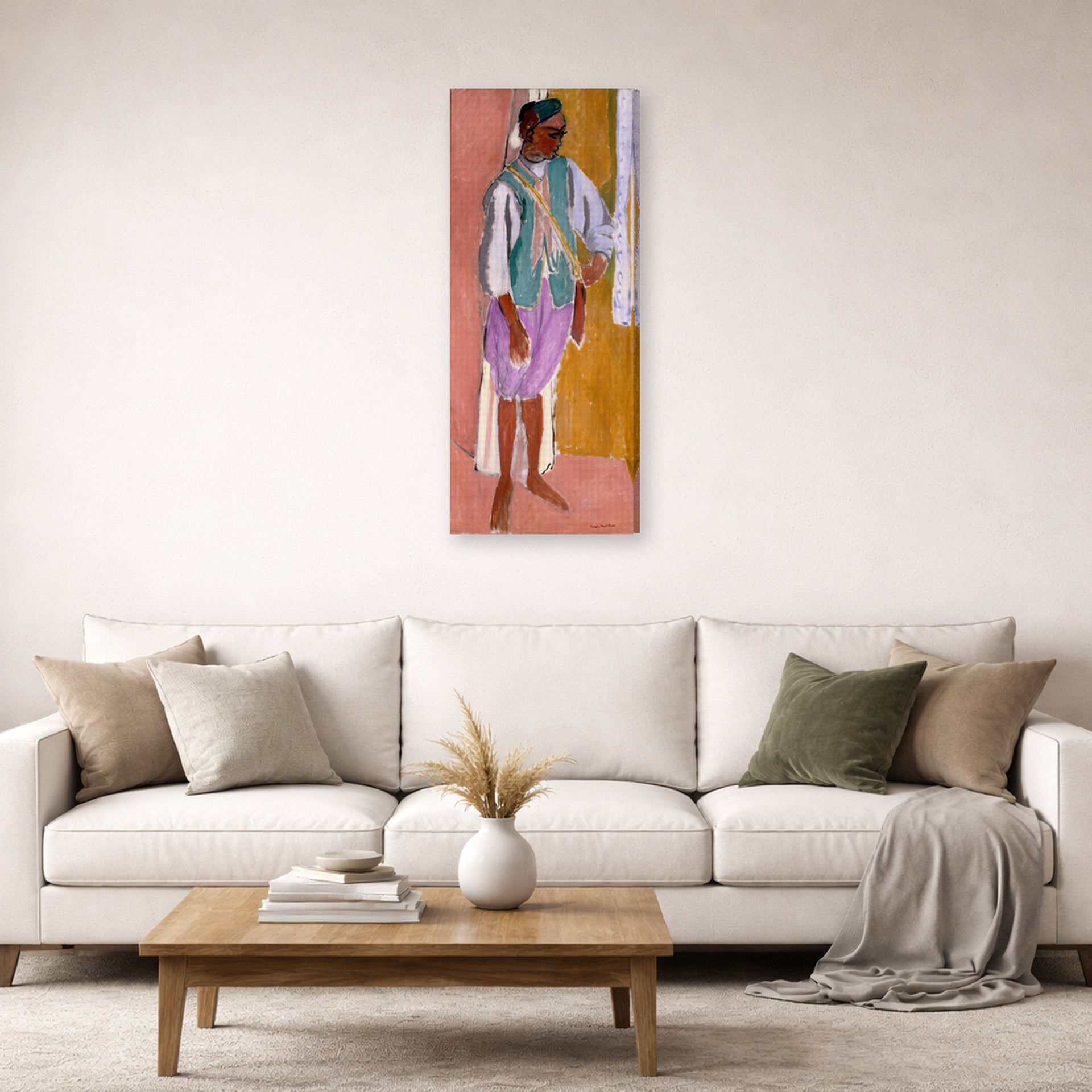 Gallery-wrapped canvas print of Henri Matisse's Moroccan Amido hanging in a living room, view 2
