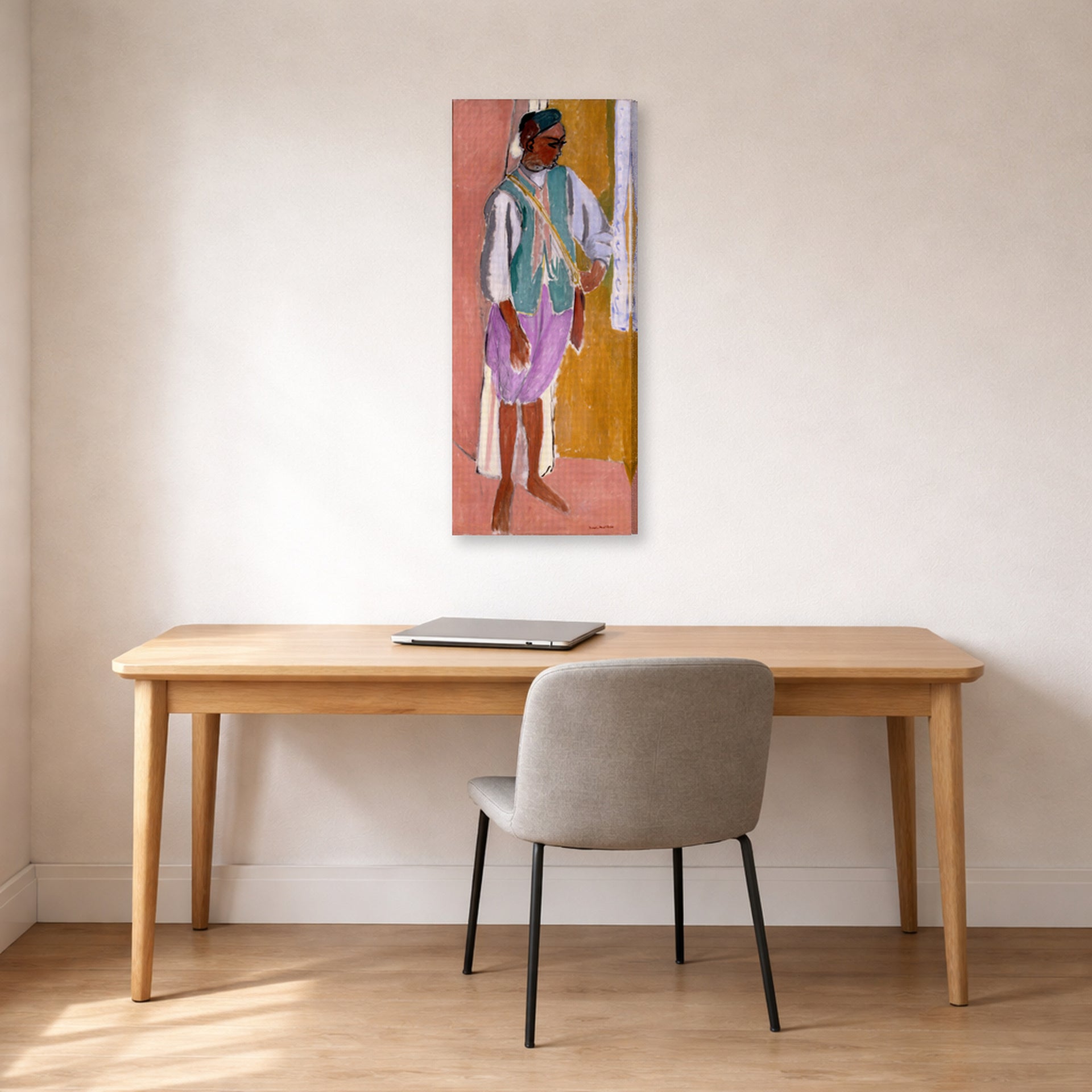 Gallery-wrapped canvas print of Henri Matisse's Moroccan Amido hanging in a home office