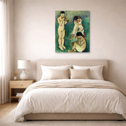 Gallery-wrapped canvas print of Henri Matisse's Music Sketch hanging above a bed in a bedroom