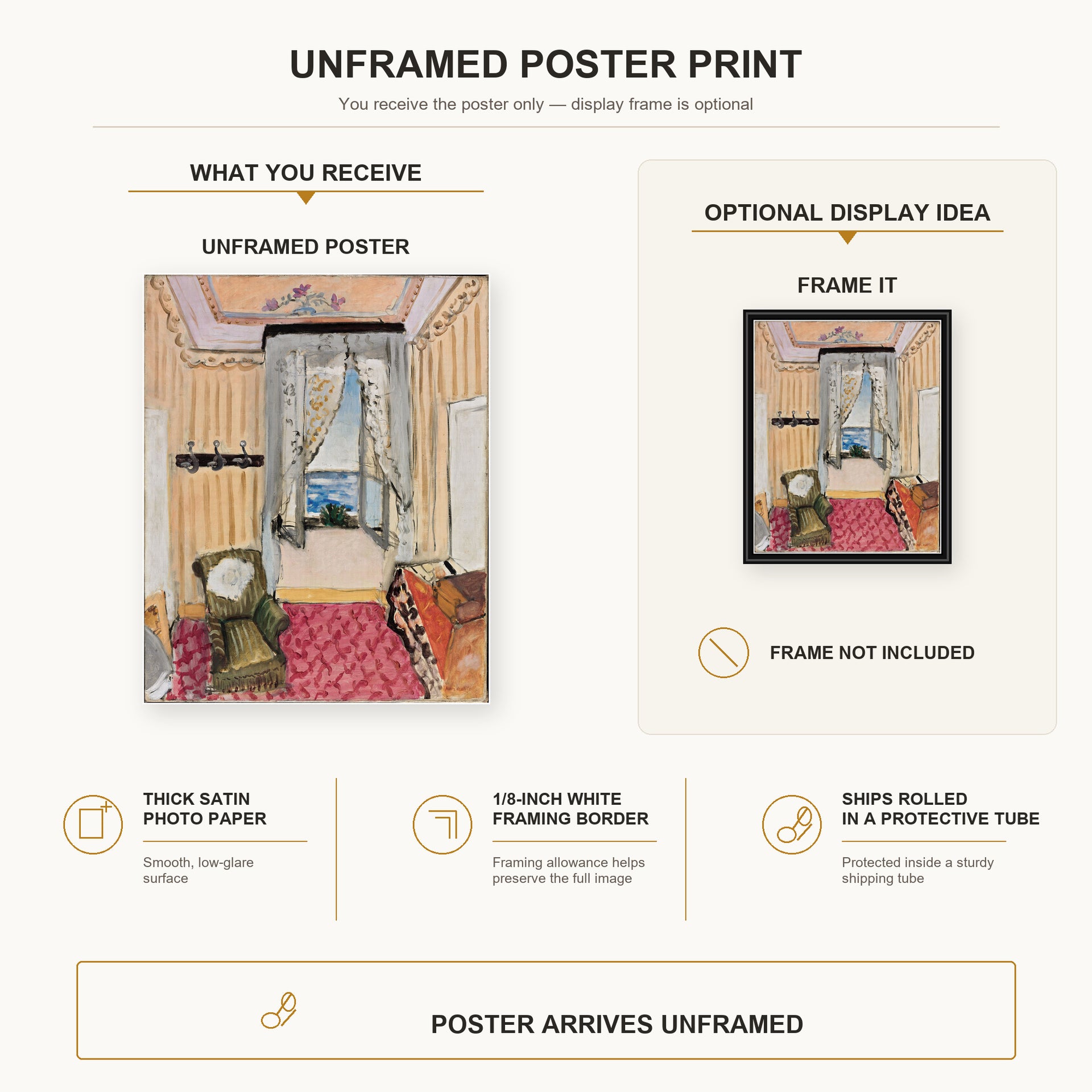 Henri Matisse - My Room at the Beau-rivage poster print size comparison display infographic