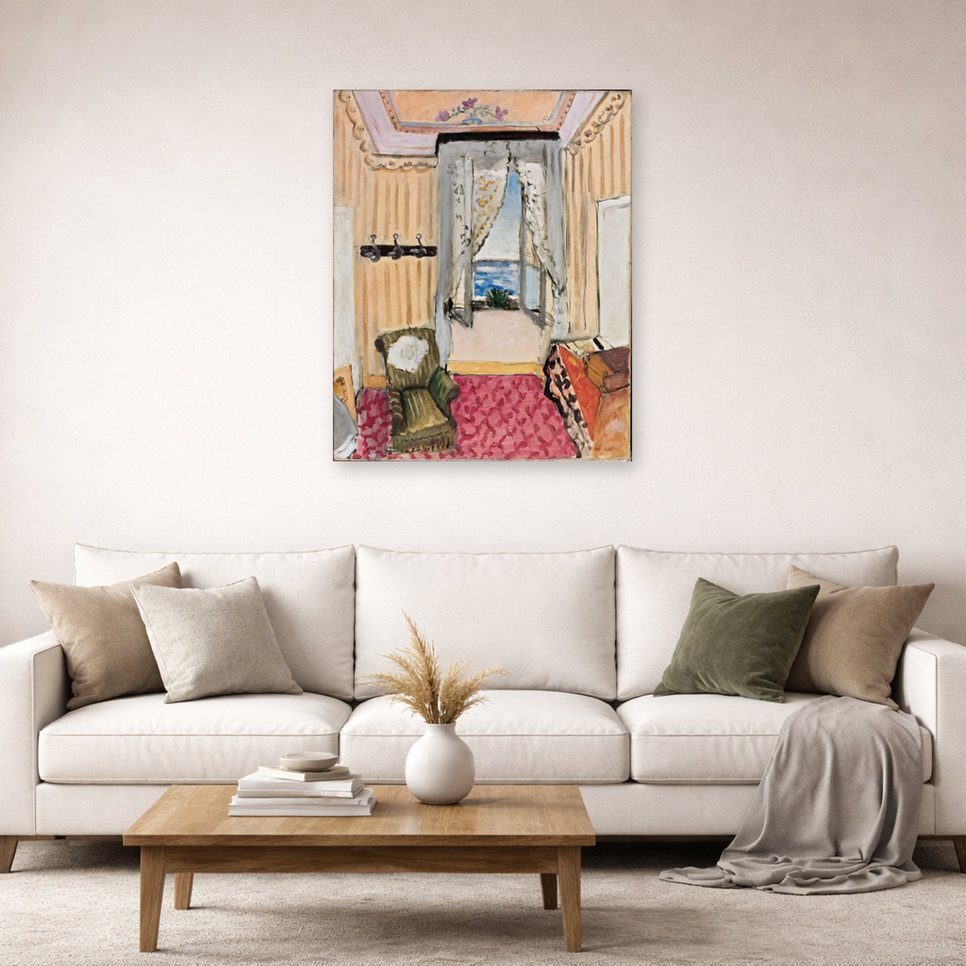 Unframed poster print of Henri Matisse's My Room at the Beau-rivage displayed in a living room, view 2