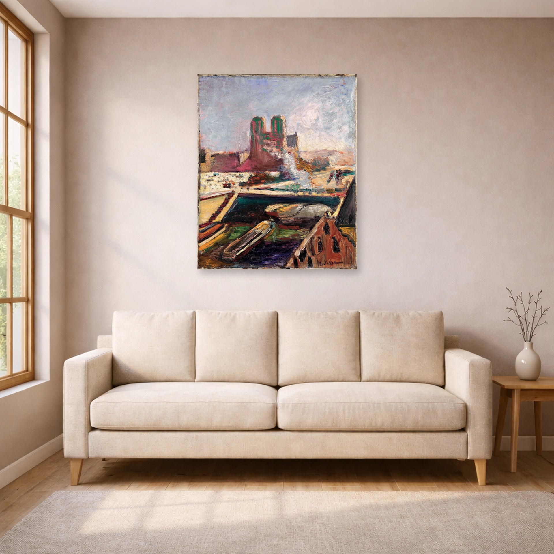 Unframed poster print of Henri Matisse's Notre-dame displayed in a living room, view 1