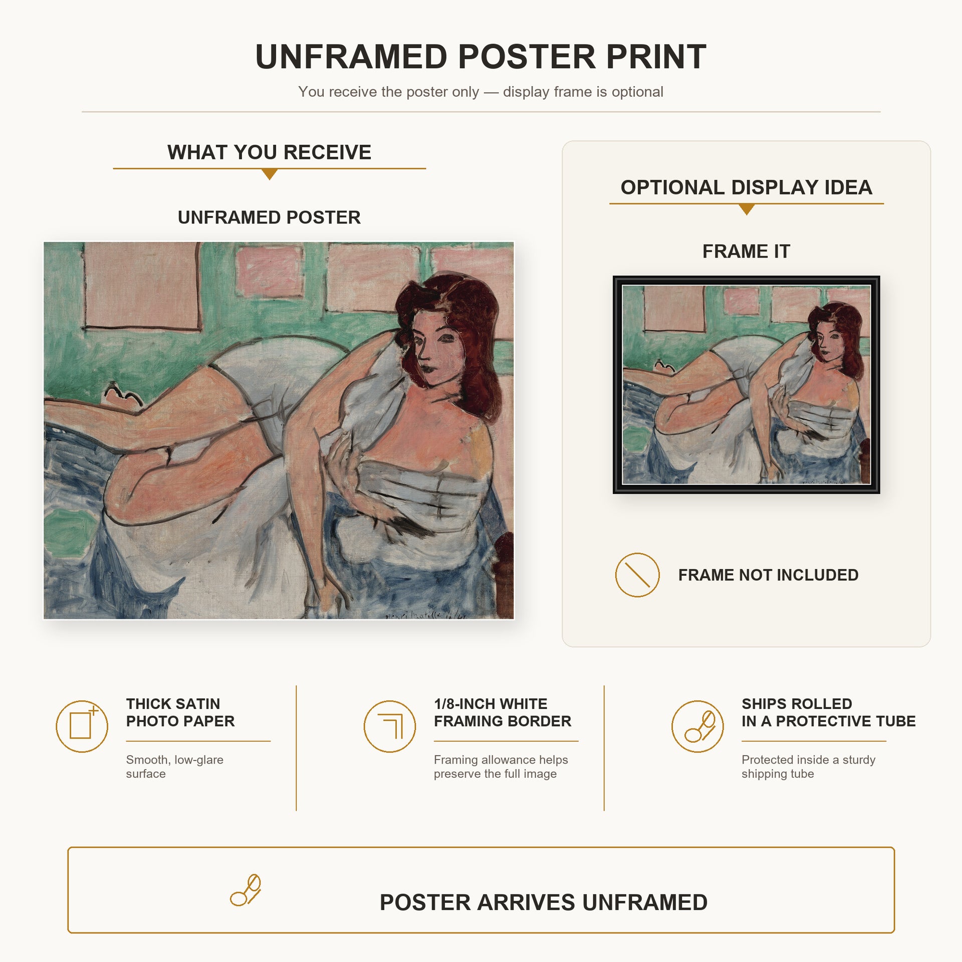 Henri Matisse - Nu Au Peignoir poster print size comparison display infographic