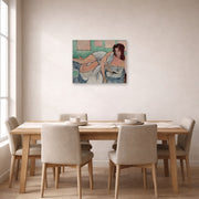 Unframed poster print of Henri Matisse's Nu Au Peignoir displayed on a dining room wall