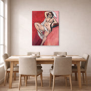 Gallery-wrapped canvas print of Henri Matisse's Nude with White Scarf hanging on a dining room wall