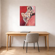 Gallery-wrapped canvas print of Henri Matisse's Nude with White Scarf hanging in a home office