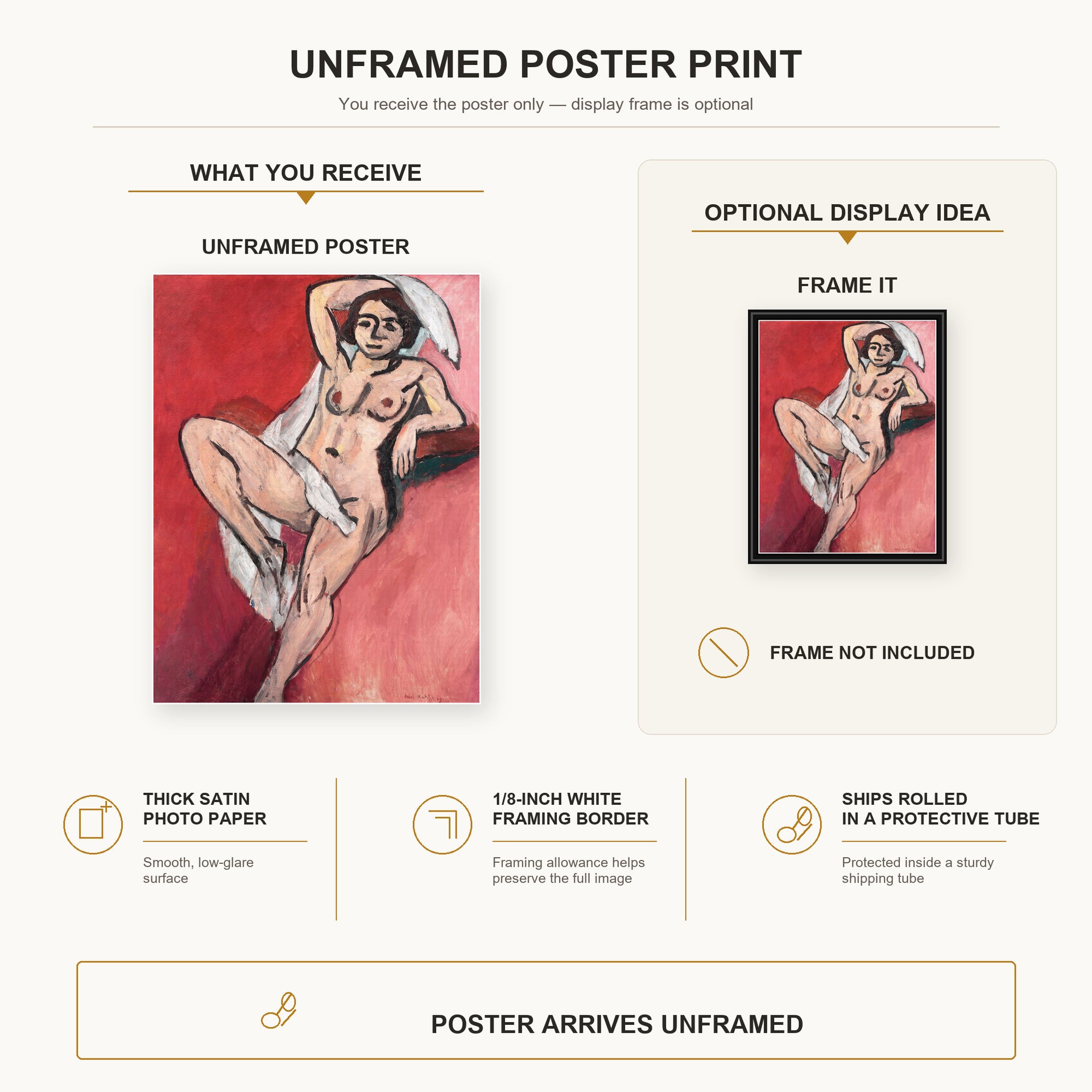 Henri Matisse - Nude with White Scarf poster print size comparison display infographic