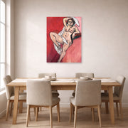 Unframed poster print of Henri Matisse's Nude with White Scarf displayed on a dining room wall