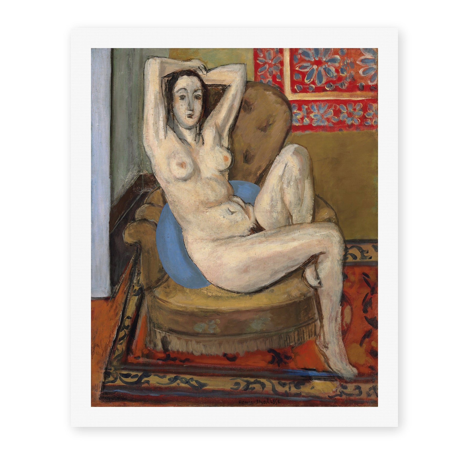 Henri Matisse's Nude on Blue Cushion painting reproduced as a rolled canvas print