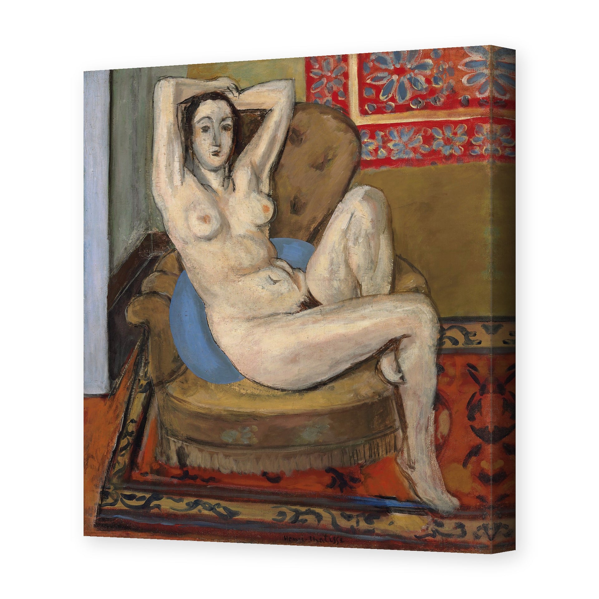 Henri Matisse's Nude on Blue Cushion painting reproduced as a gallery-wrapped canvas print