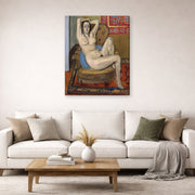 Gallery-wrapped canvas print of Henri Matisse's Nude on Blue Cushion hanging in a living room, view 2