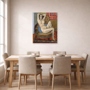 Unframed poster print of Henri Matisse's Nude on Blue Cushion displayed on a dining room wall