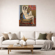 Unframed poster print of Henri Matisse's Nude on Blue Cushion displayed in a living room, view 2