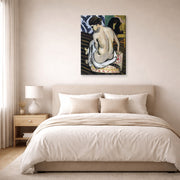 Gallery-wrapped canvas print of Henri Matisse's Nude's Back hanging above a bed in a bedroom