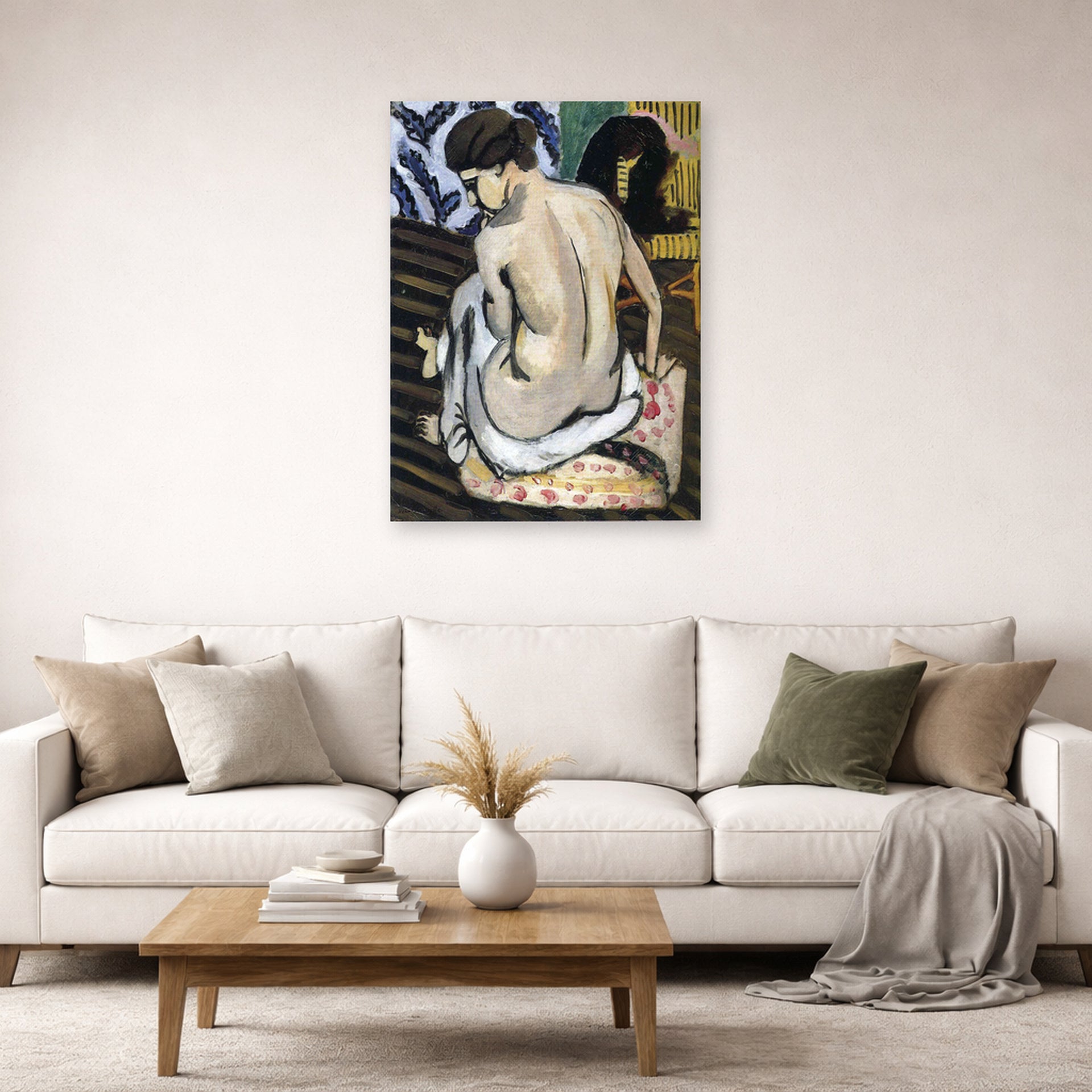 Unframed poster print of Henri Matisse's Nude's Back displayed in a living room, view 2
