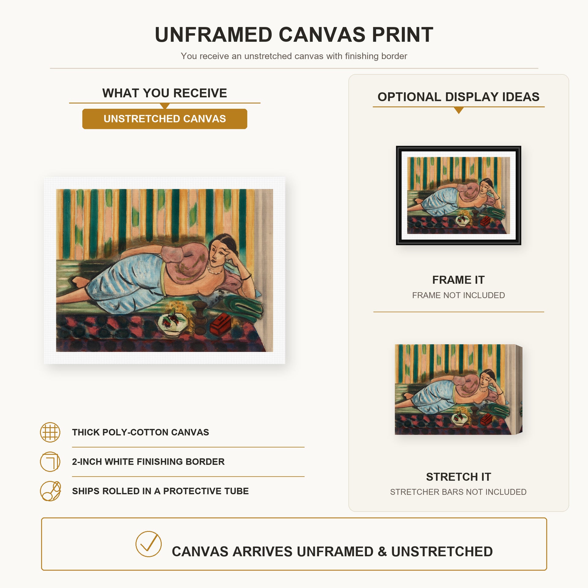Henri Matisse - Odalisque Au Coffret Rouge canvas print size comparison and framing display infographic
