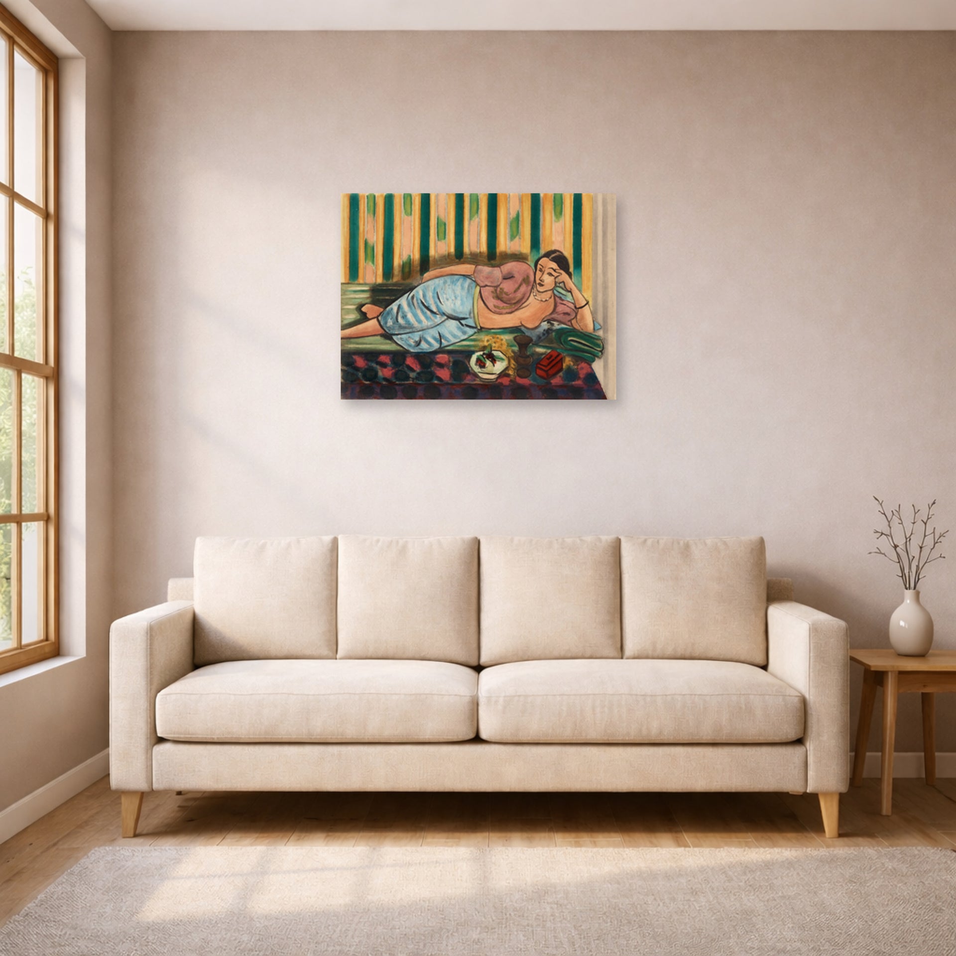 Unframed poster print of Henri Matisse's Odalisque Au Coffret Rouge displayed in a living room, view 1