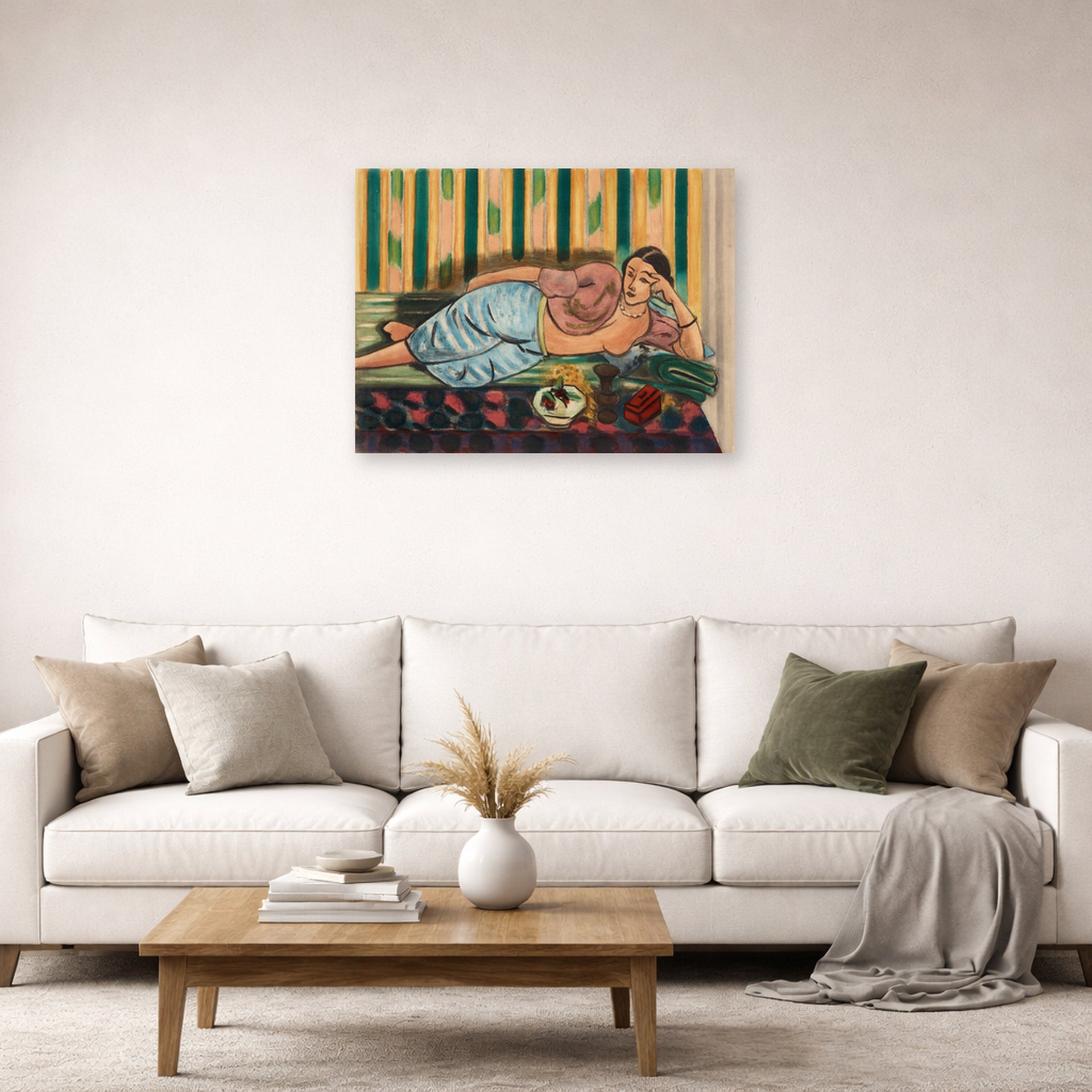 Unframed poster print of Henri Matisse's Odalisque Au Coffret Rouge displayed in a living room, view 2
