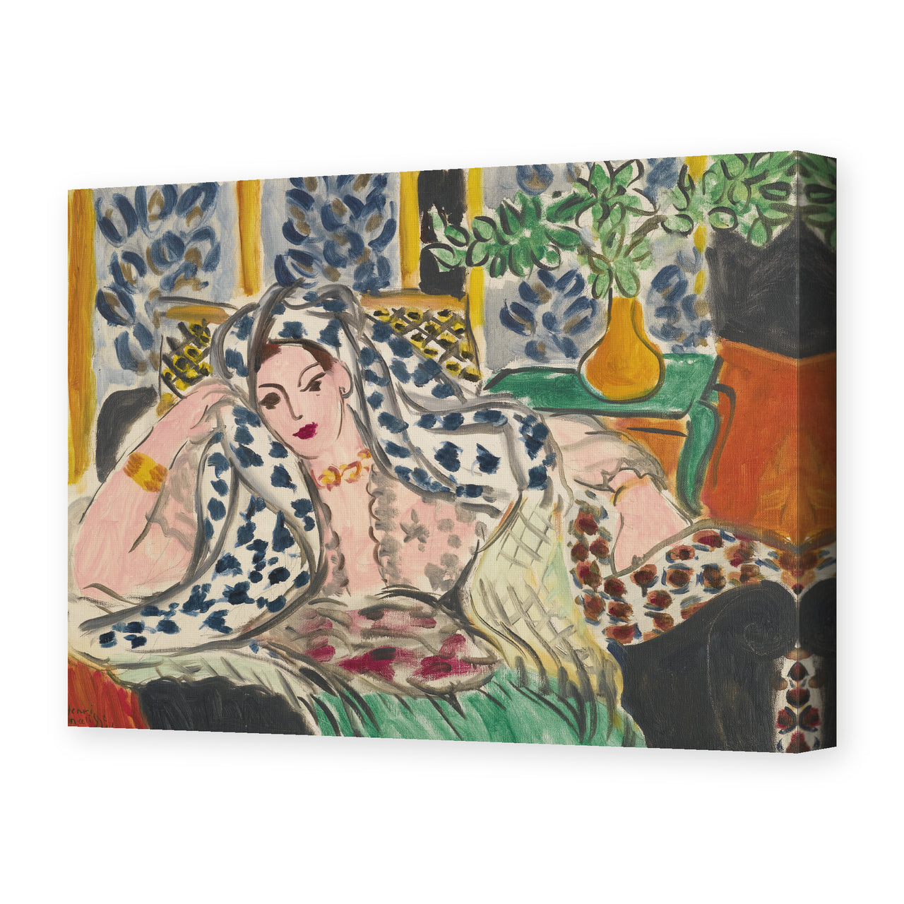 Henri Matisse's Odalisque Au Fauteuil Noir painting reproduced as a gallery-wrapped canvas print