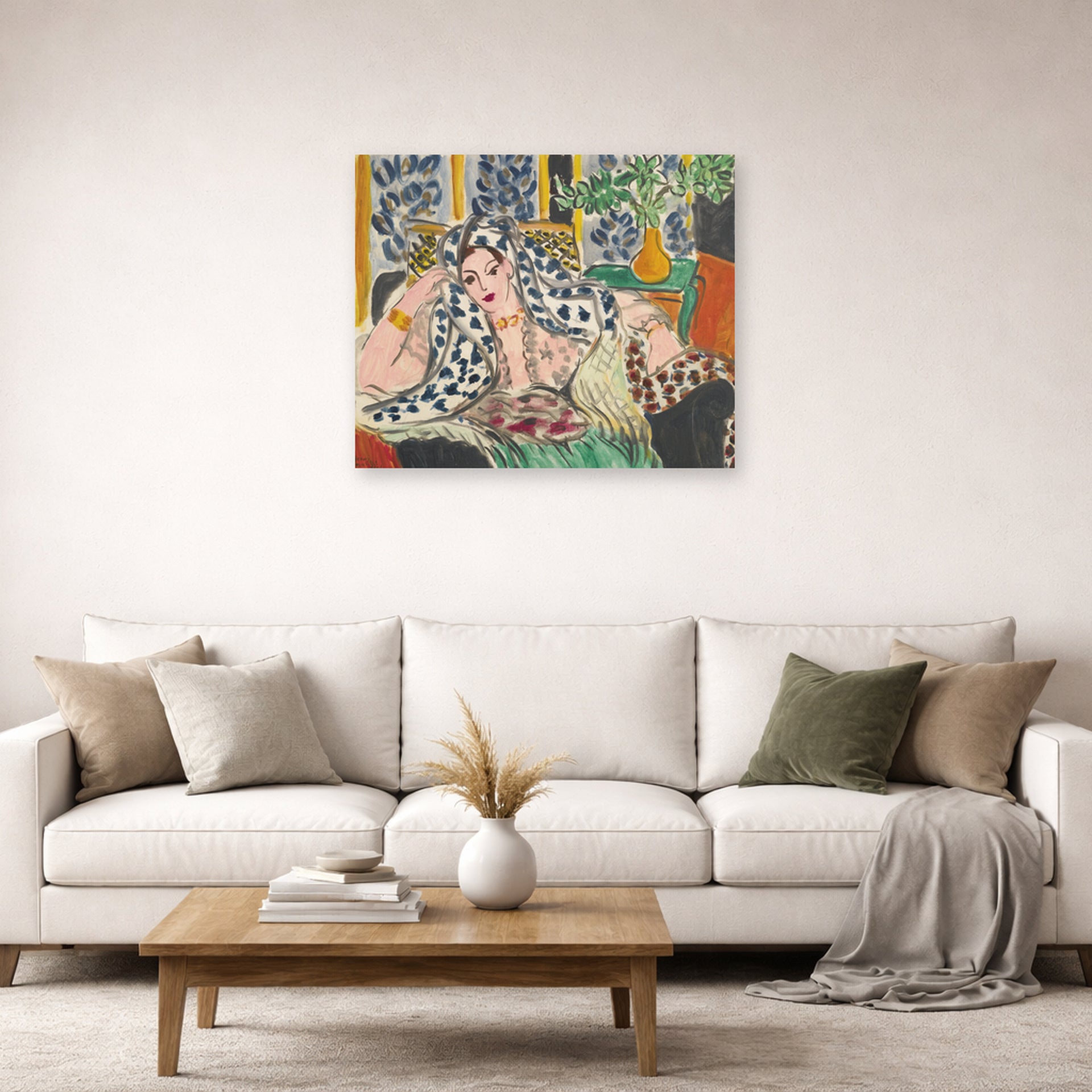 Unframed poster print of Henri Matisse's Odalisque Au Fauteuil Noir displayed in a living room, view 2