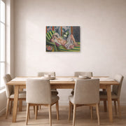 Unframed poster print of Henri Matisse's Odalisque Couchee Aux Magnolias displayed on a dining room wall