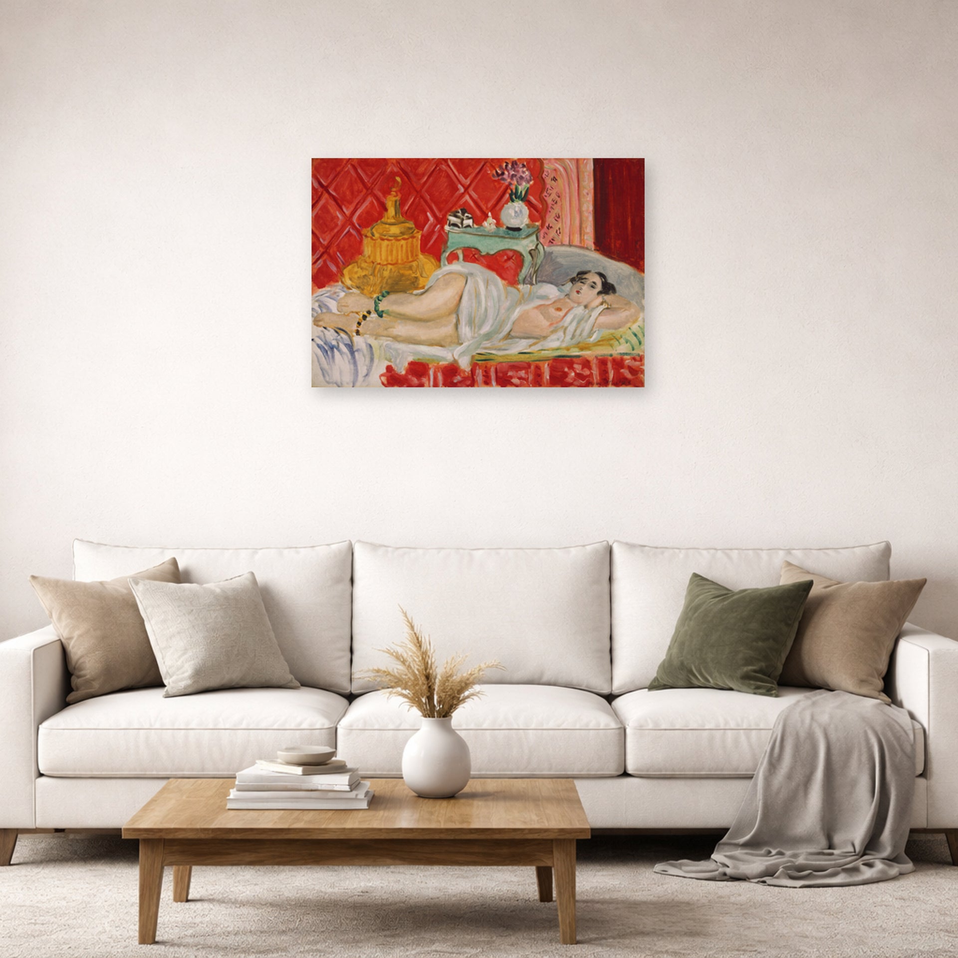 Unframed poster print of Henri Matisse's Odalisque, Harmony in Red displayed in a living room, view 2