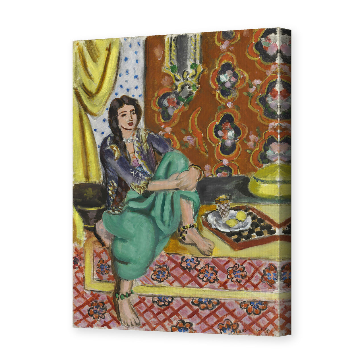 Henri Matisse's Odalisque Sitting With Board painting reproduced as a gallery-wrapped canvas print