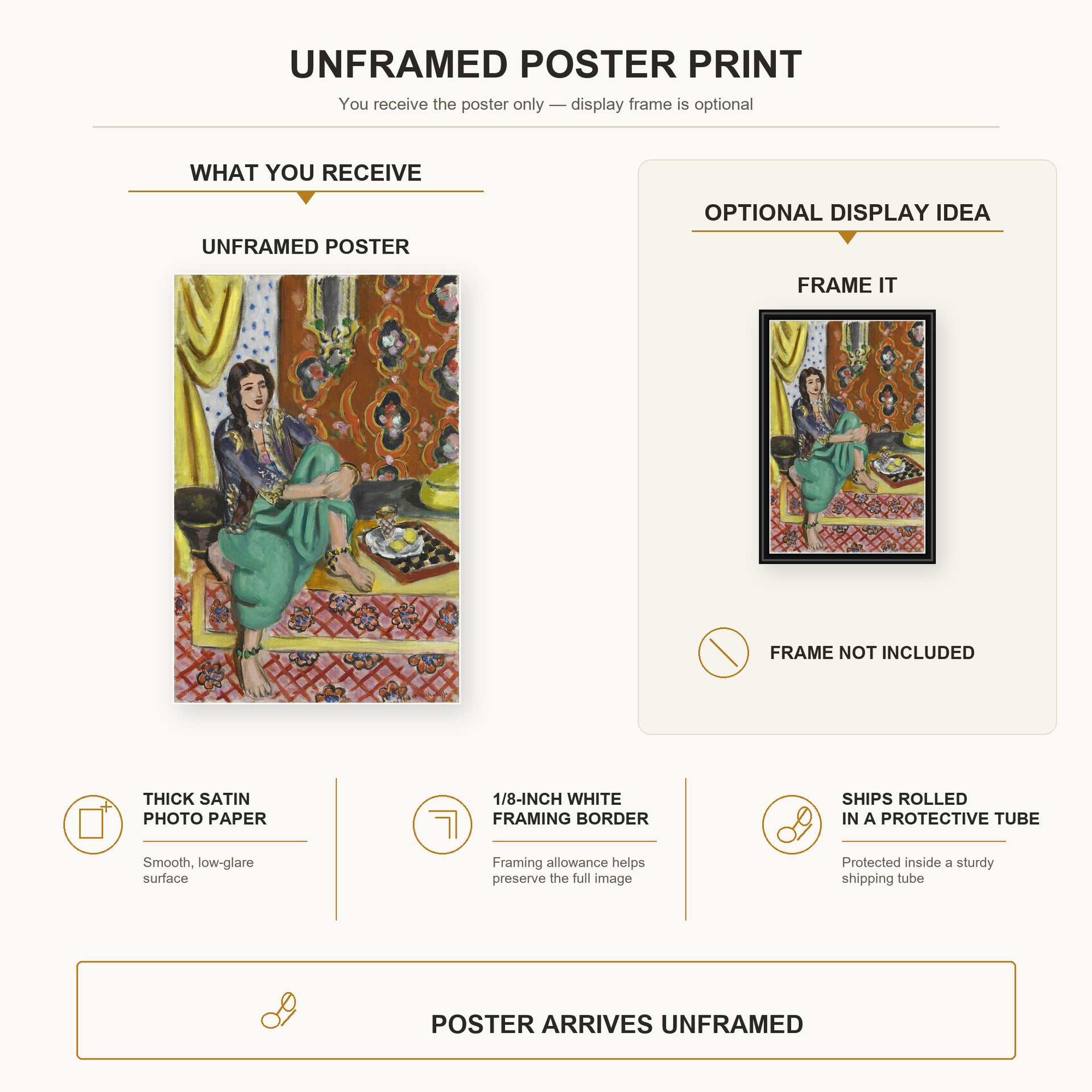 Henri Matisse - Odalisque Sitting With Board poster print size comparison display infographic