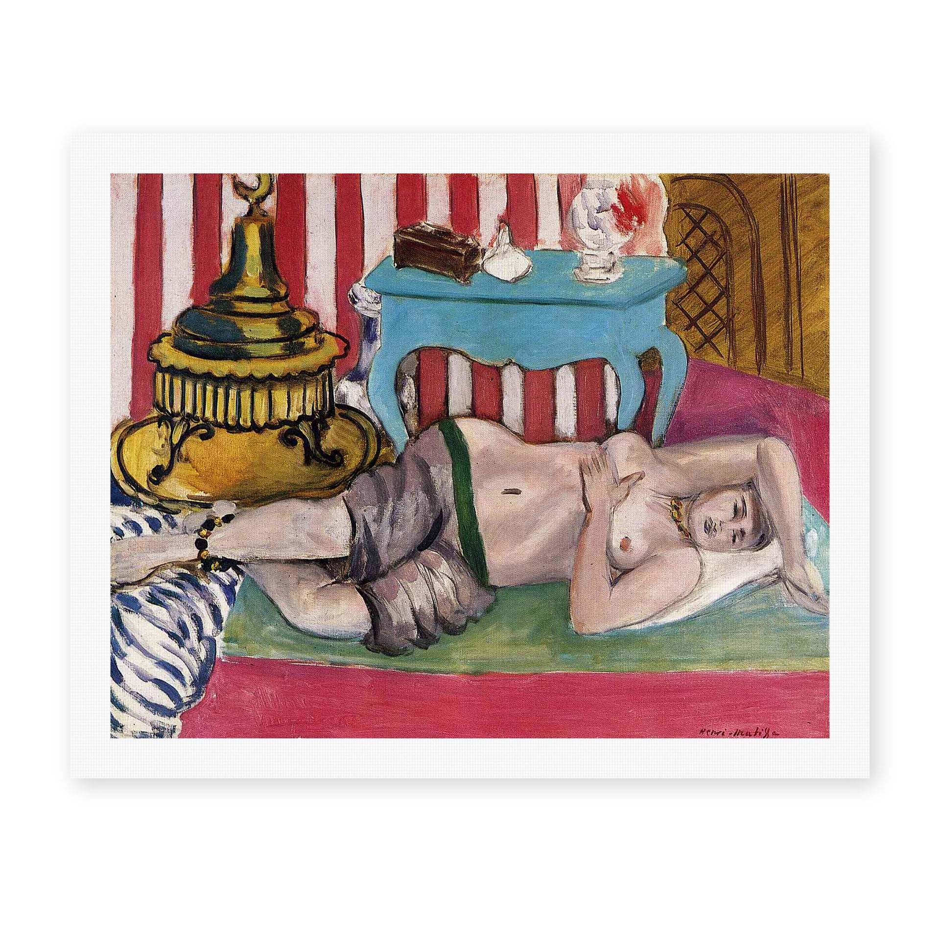 Henri Matisse's Odalisque with Green Scarf painting reproduced as a rolled canvas print