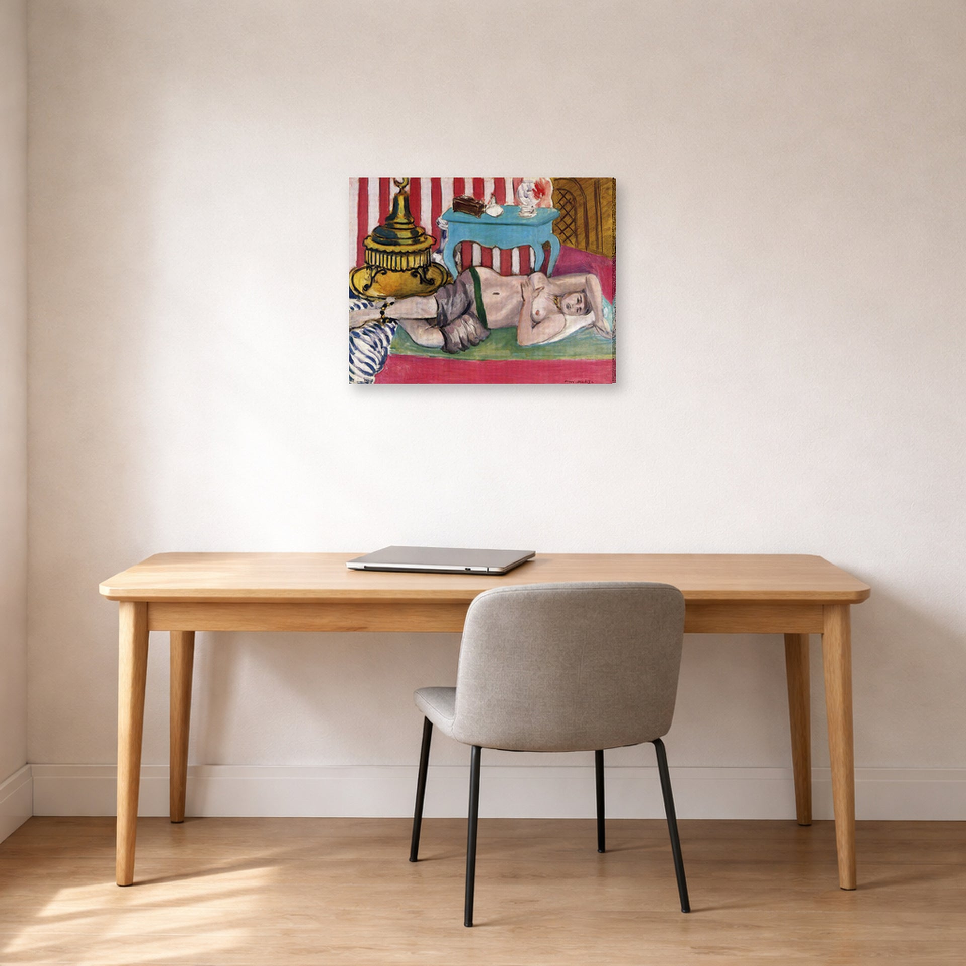 Gallery-wrapped canvas print of Henri Matisse's Odalisque with Green Scarf hanging in a home office