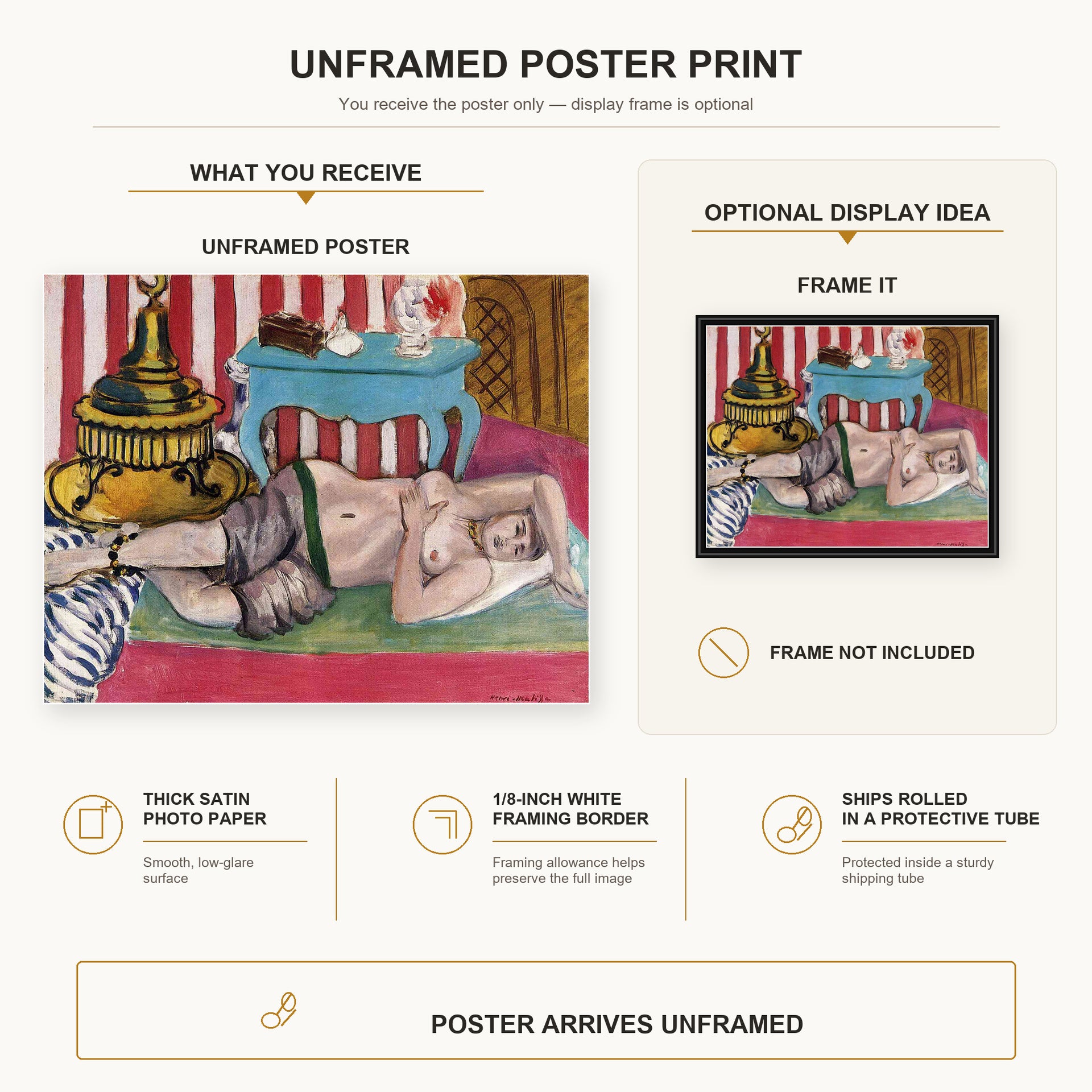 Henri Matisse - Odalisque with Green Scarf poster print size comparison display infographic