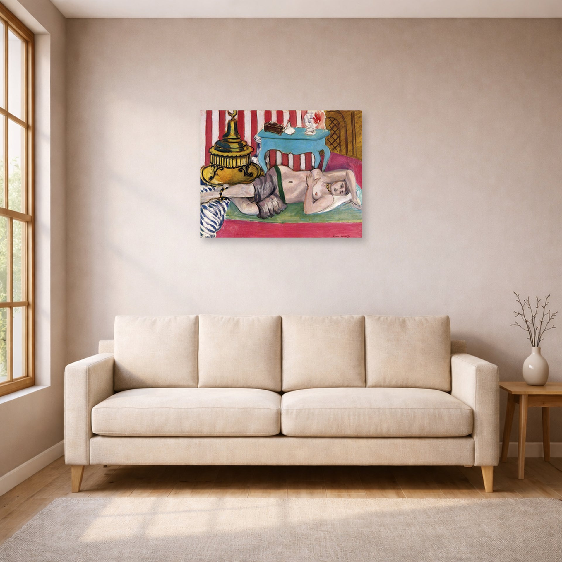 Unframed poster print of Henri Matisse's Odalisque with Green Scarf displayed in a living room, view 1